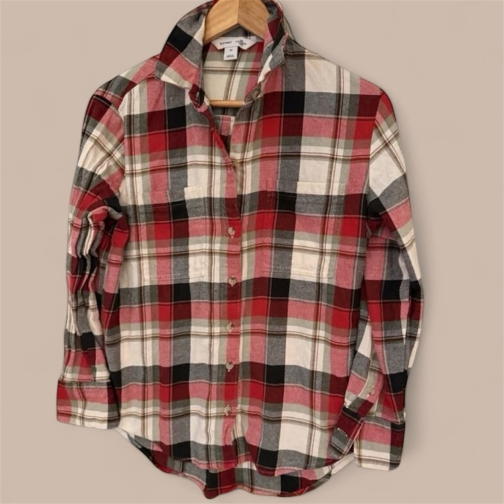 Old Navy Plaid Flannel Button Down Shirt Red White Black XS
